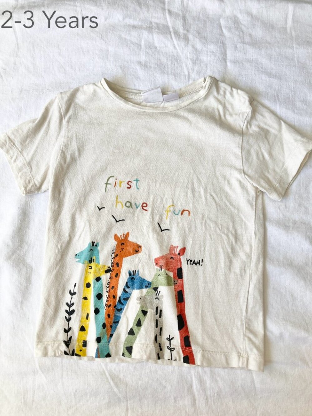 (🎨$3 PLAY) Zara 2-3 Years Toddler First Have Fun Giraffe White T-Shirt Summer